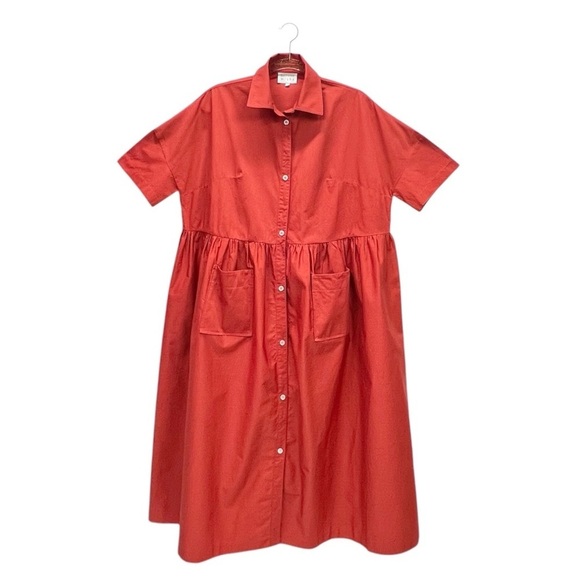 Daphne Wilde Brent Shirt Dress Size 2 (M/L) Oversized Cotton Red Orange Midi EUC - Picture 4 of 10